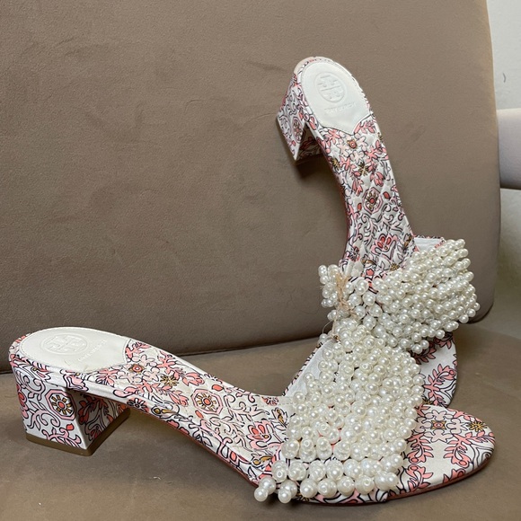 Tory Burch Floral Pearl Heels - Picture 1 of 4